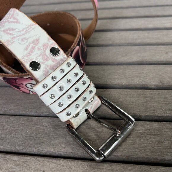 Ed Hardy Tattoo Bling Handmade Leather Belt Size Large READ - Picture 2 of 16
